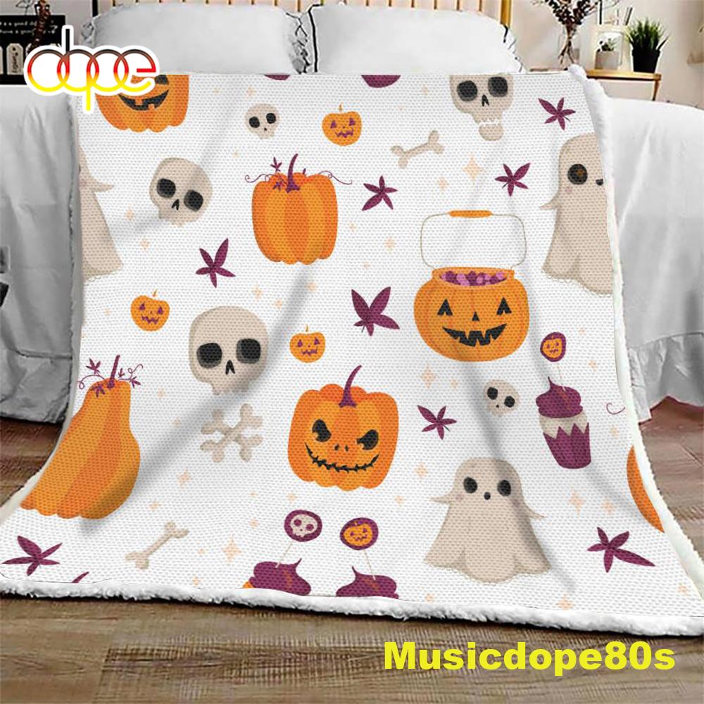 Pumpkin Ghost Skull Halloween Sofa Fleece Throw Blanket