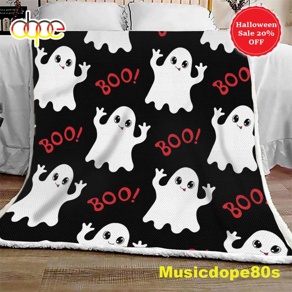 Silly Ghosts On Black Boo Halloween Sofa Fleece Throw Blanket Halloween Gifts
