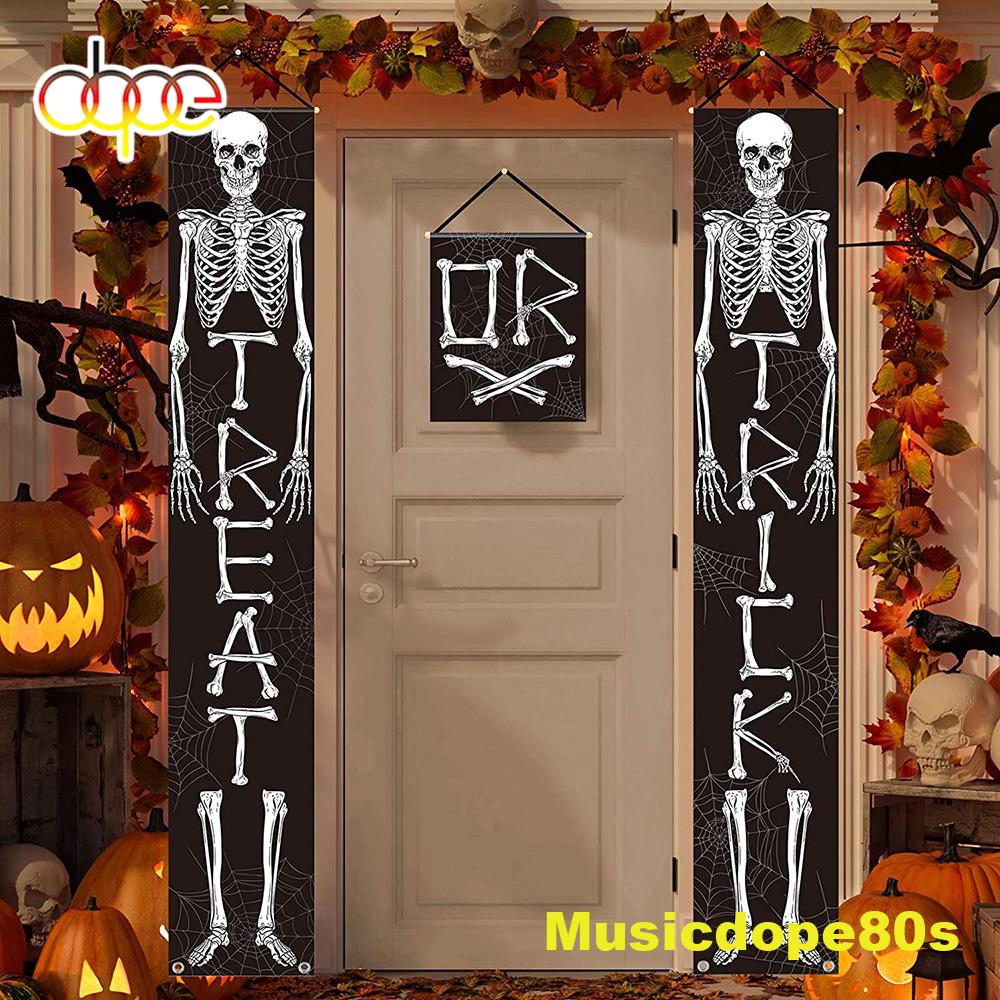 Skeleton Skull Trick Or Treat Halloween Decoration Door Banner 1