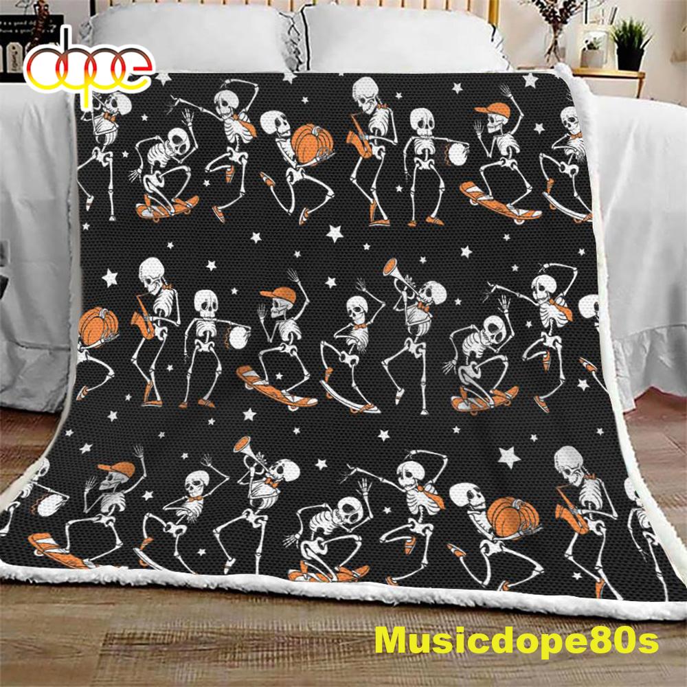 Skeletons With Pumpkins Halloween Sofa Fleece Throw Blanket