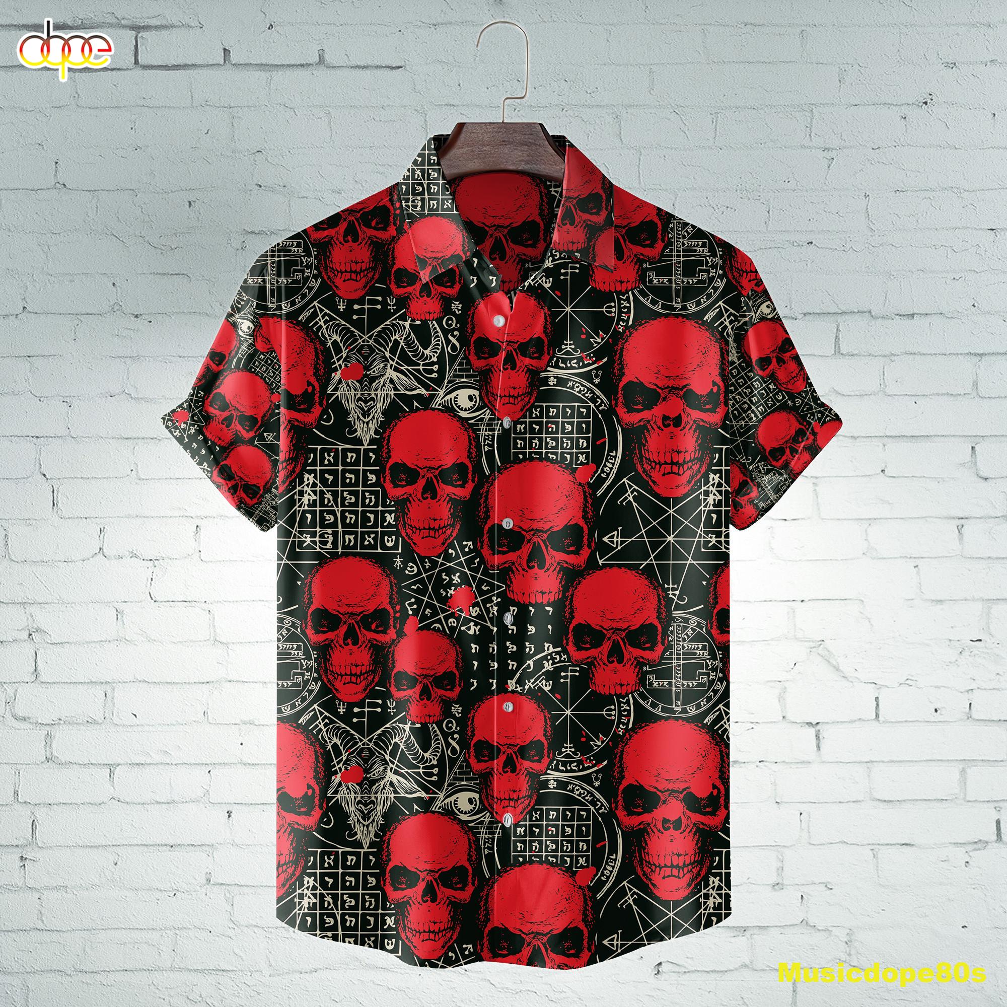 Skull Devil Symbols Horror Movie Halloween All Over Print 3D Hawaiian Shirt