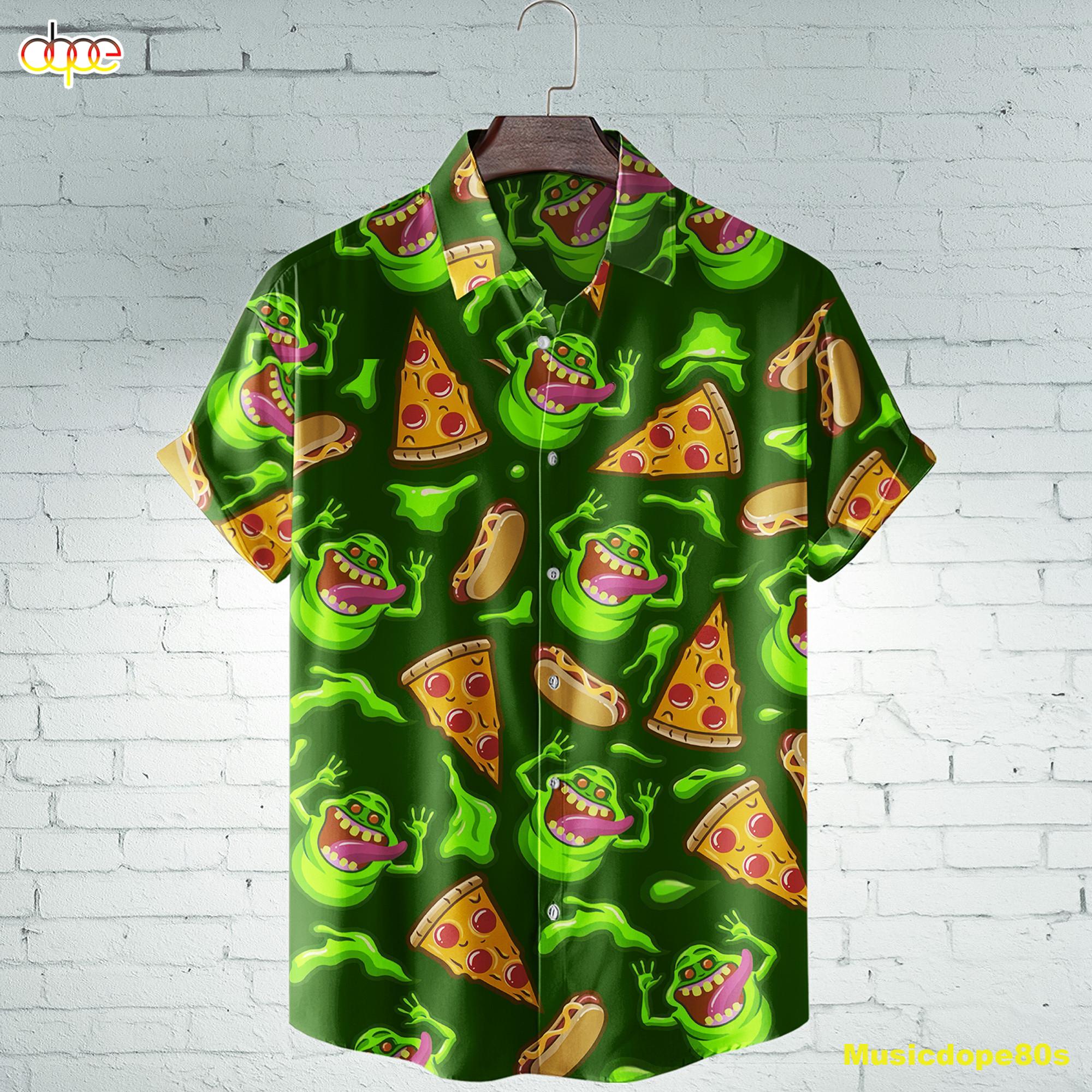 Slimer Pizza Ghostbusters Horror Movie Halloween All Over Print 3D Hawaiian Shirt