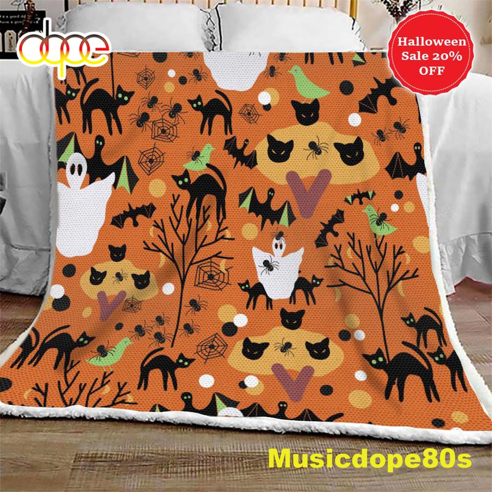 Spooky Cartoon Pattern Halloween Sofa Fleece Throw Blanket Halloween Gifts