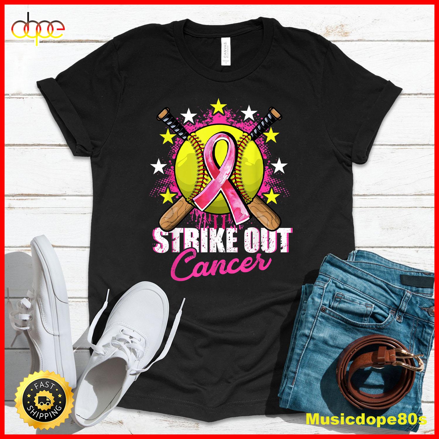 Strike Out Breast Cancer Awareness Day Pink Ribbon Softball T Shirt