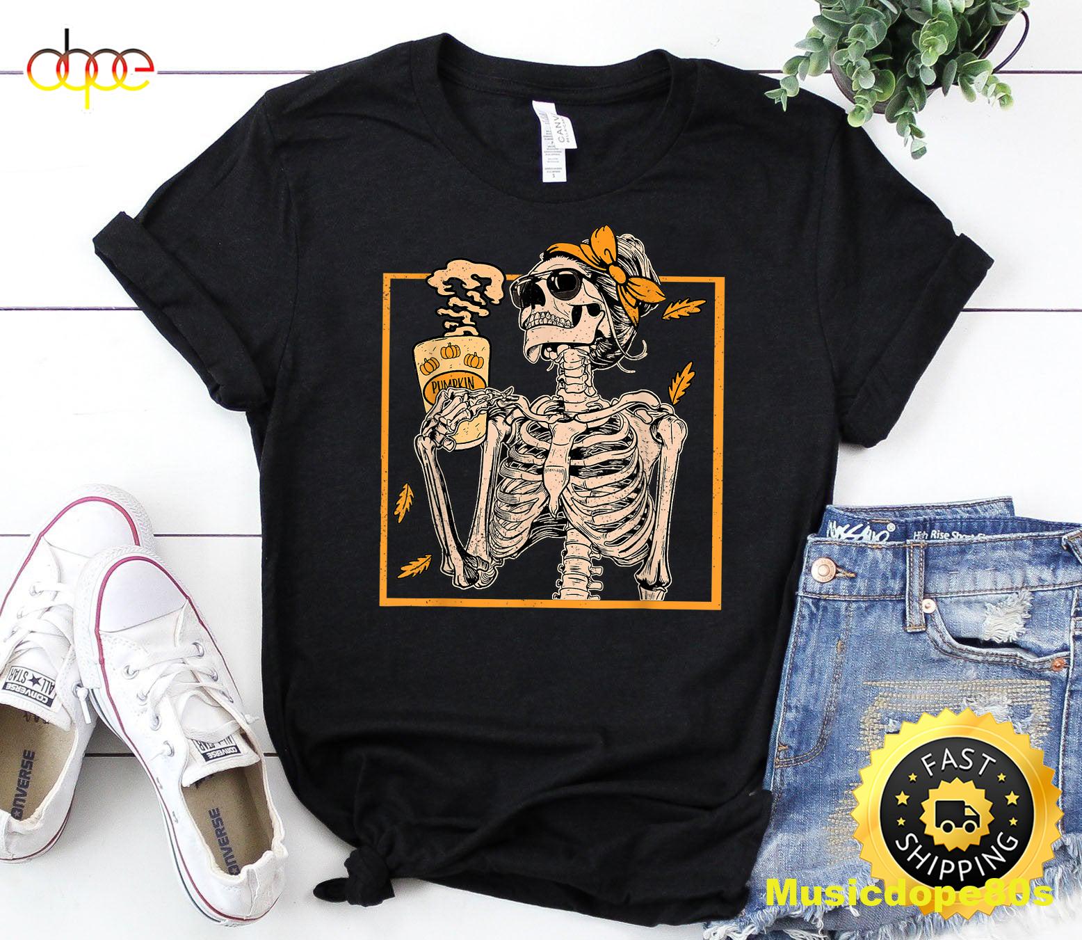 Vintage Halloween Skeleton Pumpkin Spice Latte Syrup Creamer T Shirt