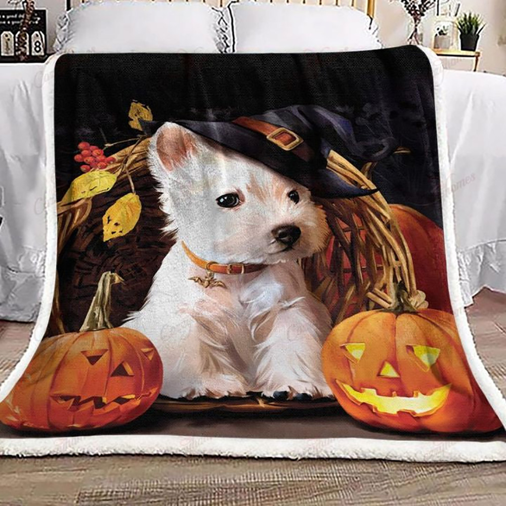 West Highland White Terrier Halloween Sherpa Blankets Halloween Blanket Halloween Throw Blanket
