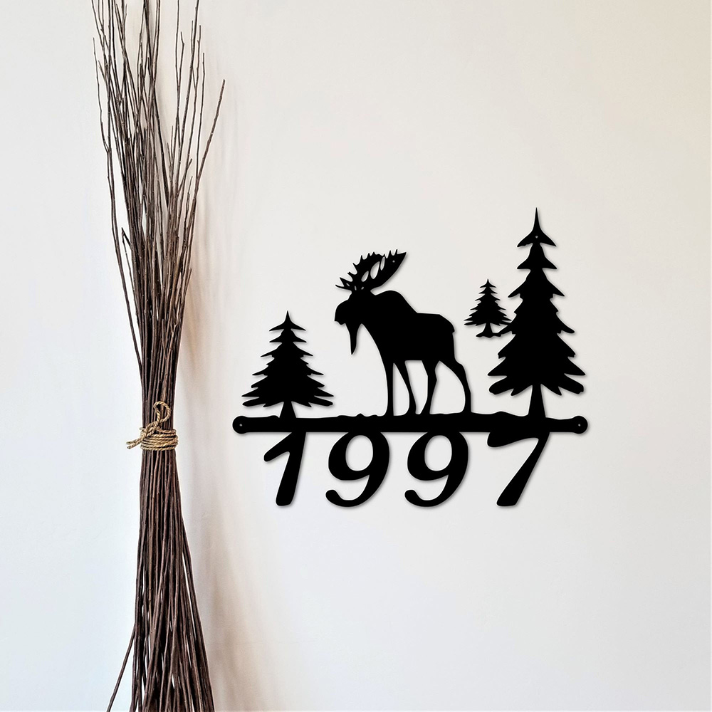 Wildlife Metal Address Marker With Moose And Pine Trees Halloween Decor Custom Metal Sign
