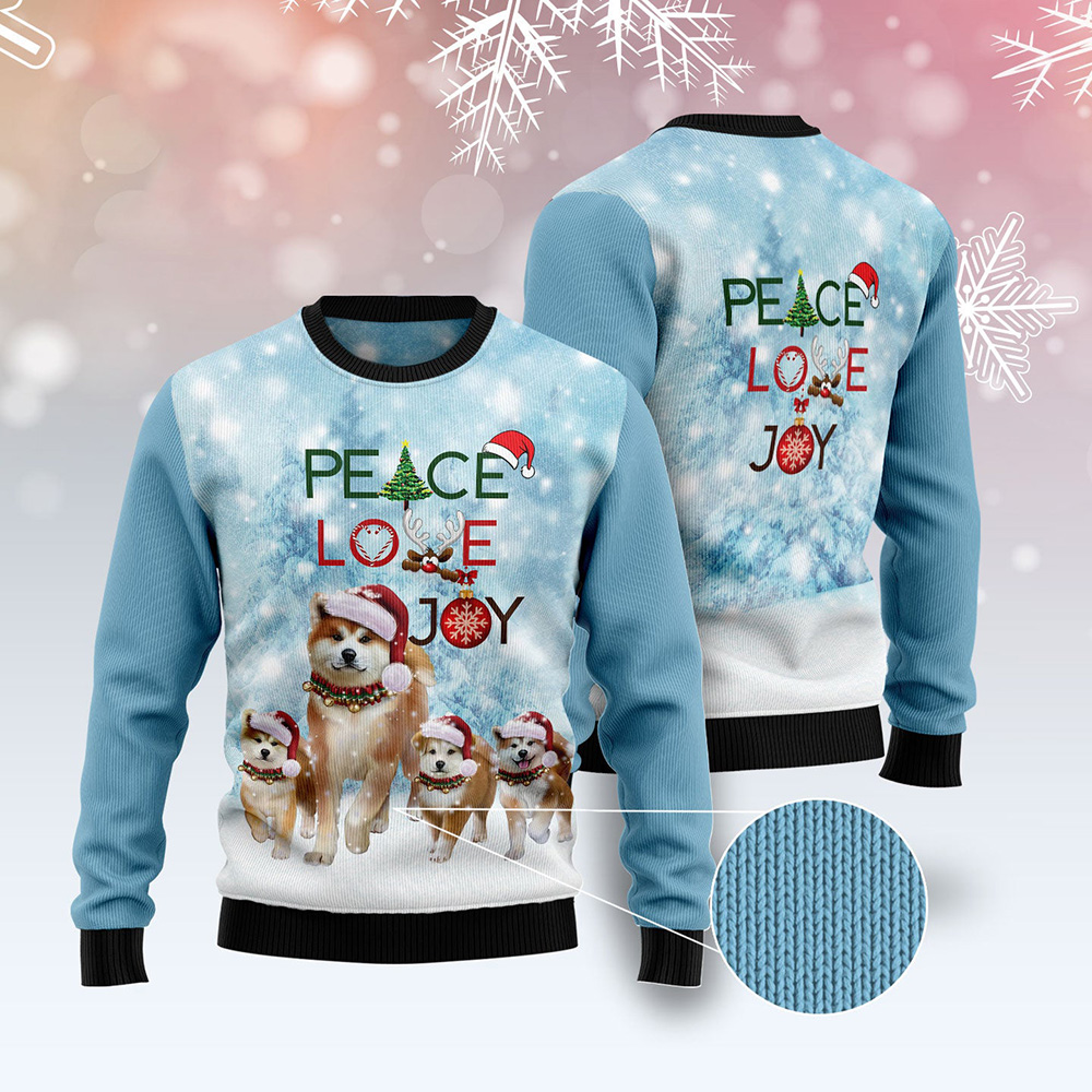 Akita Peace Love Joy Ugly Sweater Ugly Christmas Sweater .