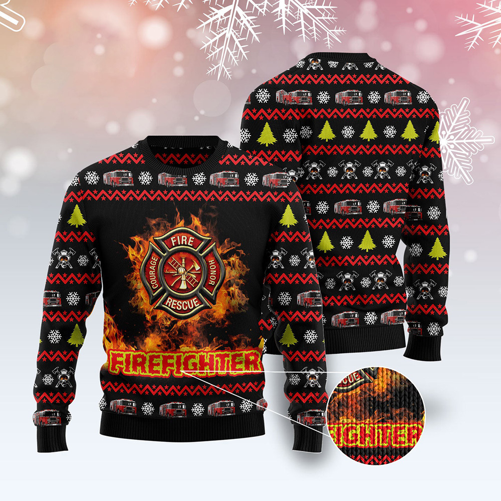 Awesome Firefighter Ugly Christmas Sweater Xmas Jumper Holiday Pullover
