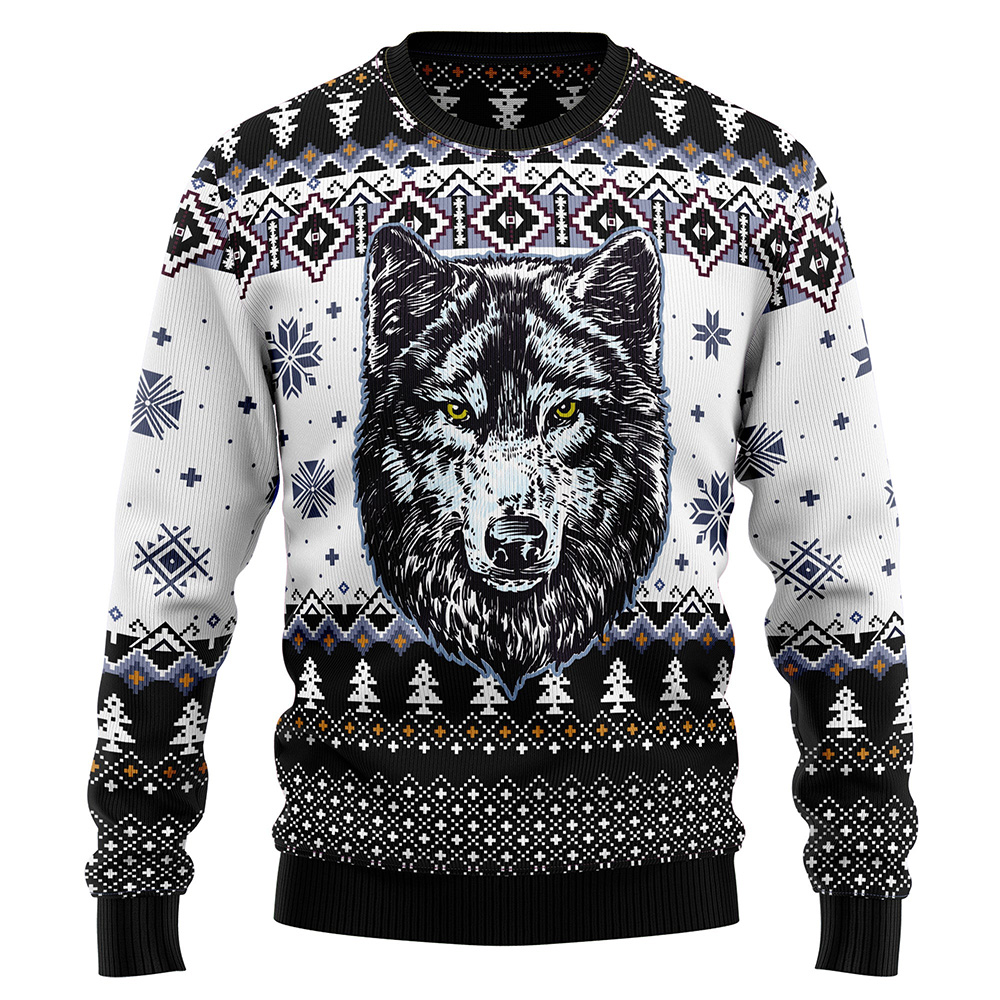Awesome Wolf Ugly Christmas Sweater Christmas Crewneck Sweater
