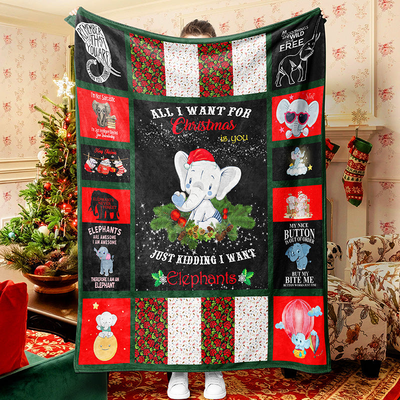 Baby Elephant Cartoon Christmas Blanket
