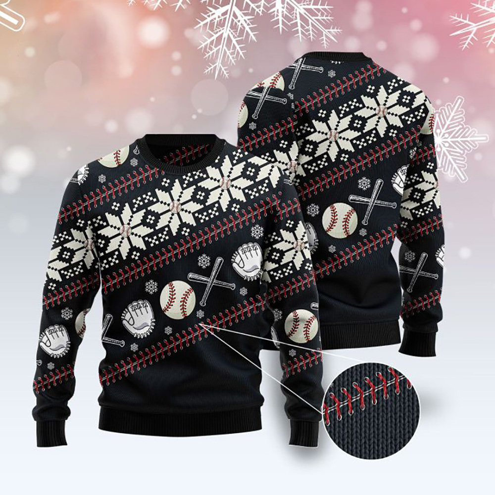 Baseball Christmas Ugly Christmas Sweater Lover Xmas Sweater Gift