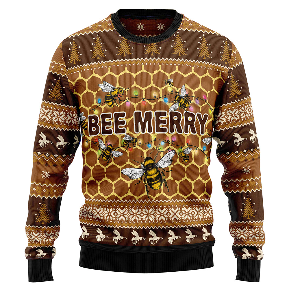 Bee Merry Ugly Christmas Sweater Lover Xmas Sweater Gift