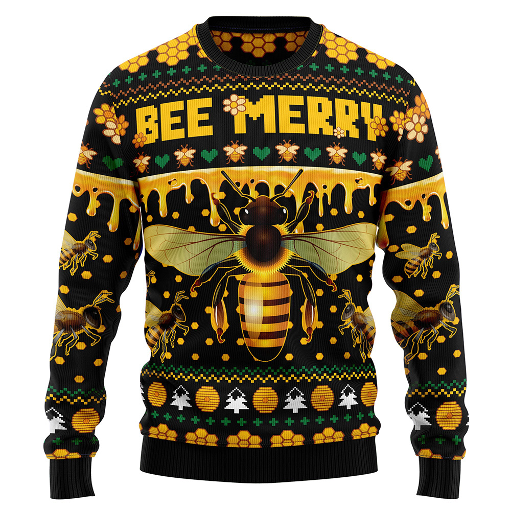 Bee Merry Ugly Christmas Sweater Xmas Jumper Holiday Pullover