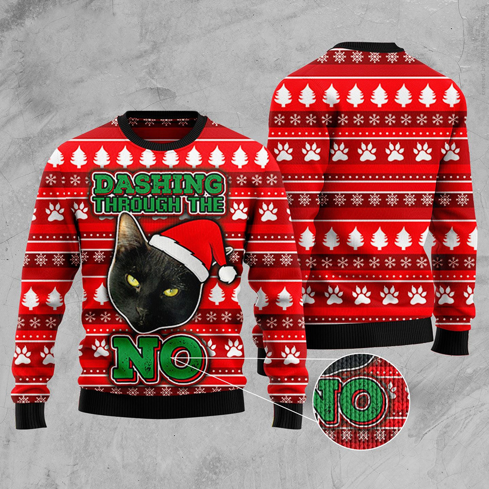 Black Cat Ugly Christmas Sweater Christmas Unisex Crewneck Sweater