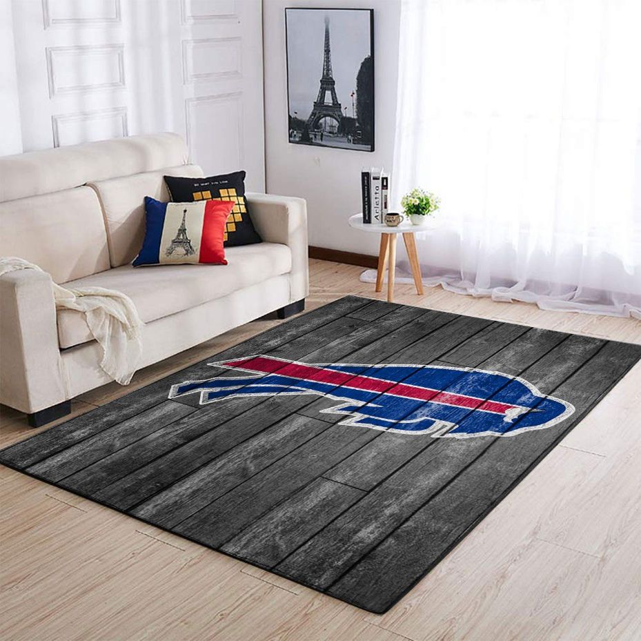 Buffalo Bills Nfl Team Logo Grey Wooden Style Area Rug