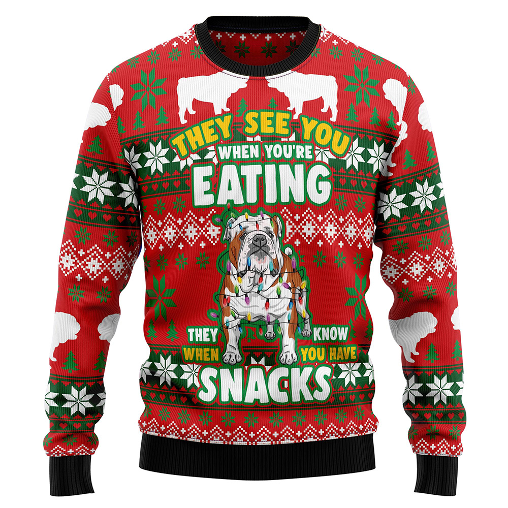 Bulldog Snacks Ugly Christmas Sweater Christmas Unisex Crewneck Sweater