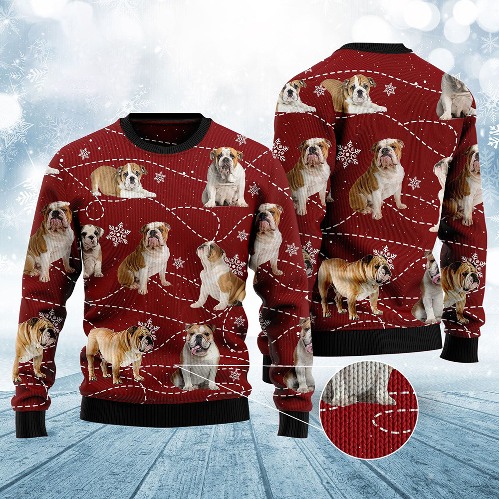 Bulldog Xmas Ugly Christmas Sweater Xmas Jumper Holiday Pullover