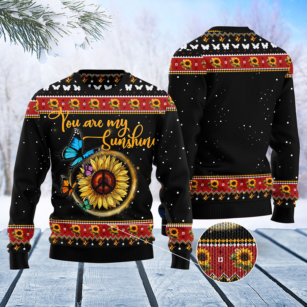 Butterfly Sunshine Ugly Christmas Sweater Christmas Unisex Crewneck Sweater