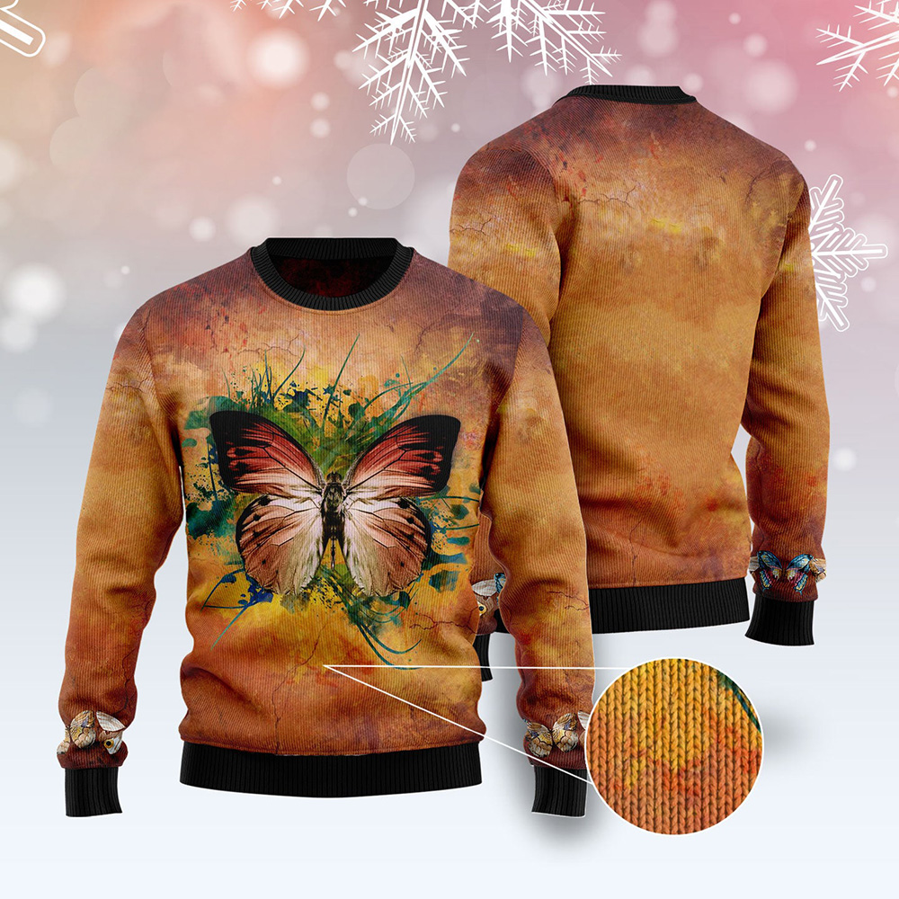 Butterfly Vintage Ugly Christmas Sweater Unisex Sweater Christmas Outfit
