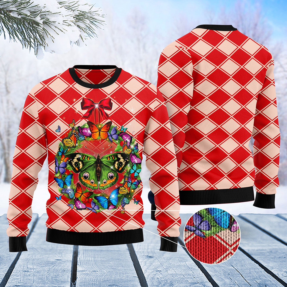 Butterfly Wreath Christmas Ugly Christmas Sweater Gift For Christmas