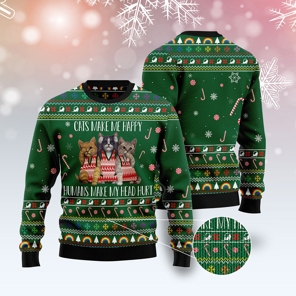 Cats Make Me Happy Ugly Christmas Sweater Christmas Sweater For Petlovers