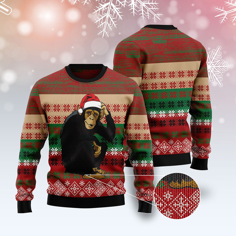 Chimpanzee Christmas Ugly Christmas Sweater Christmas Crewneck Sweater
