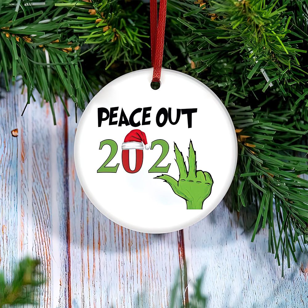Christmas Peace Out 2022 Gas Price Inflation A Year In Review Xmas Grinch Arm Holding Ornament