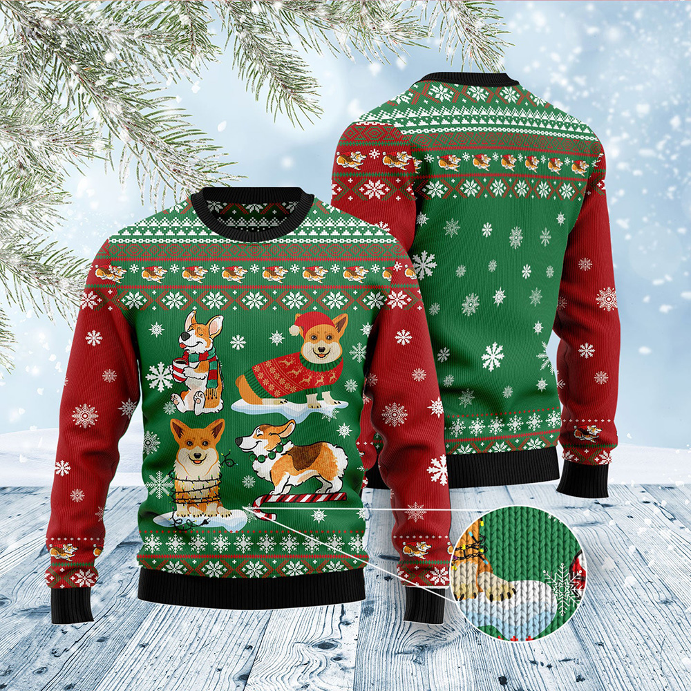Corgi Snow Day Ugly Christmas Sweater Christmas Crewneck Sweater