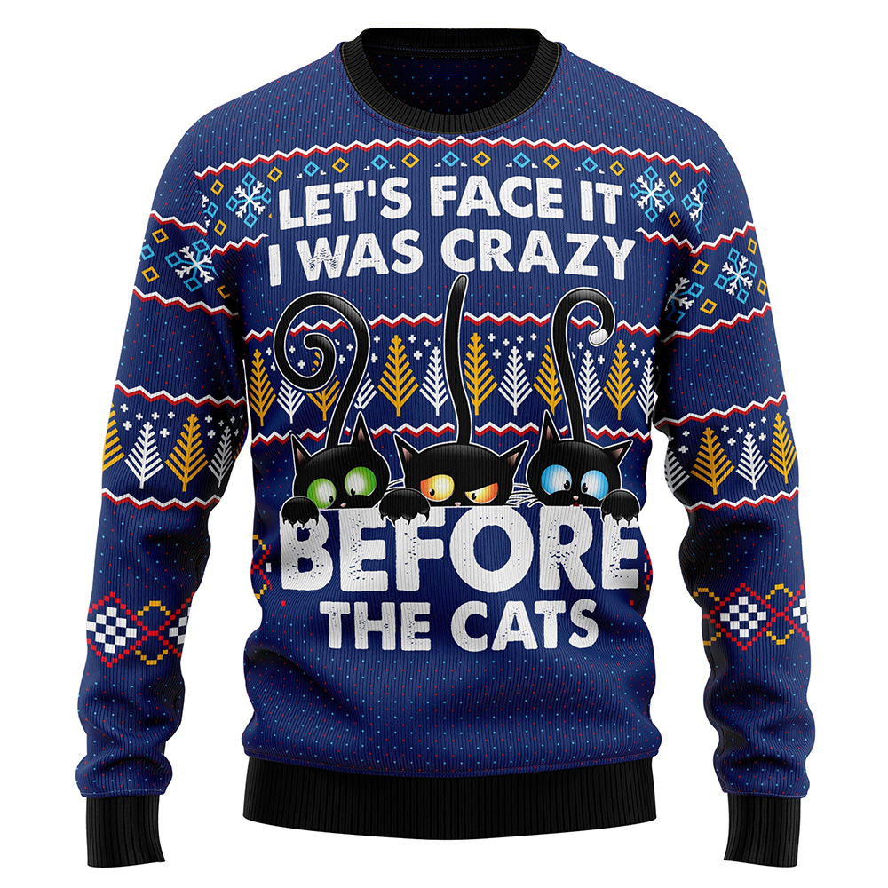 Crazy Cat Ugly Christmas Sweater Christmas Outfits Gift