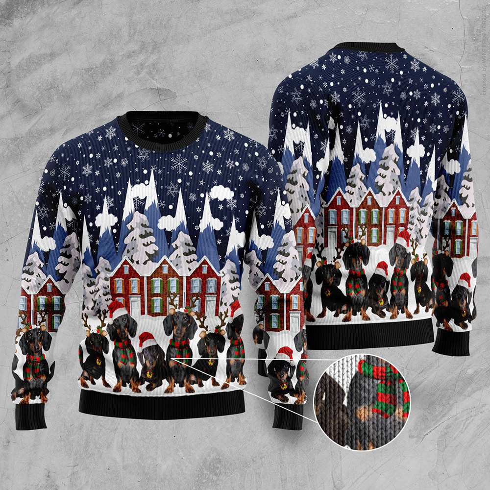 Dachshund Family Ugly Christmas Sweater Christmas Graphic Sweater