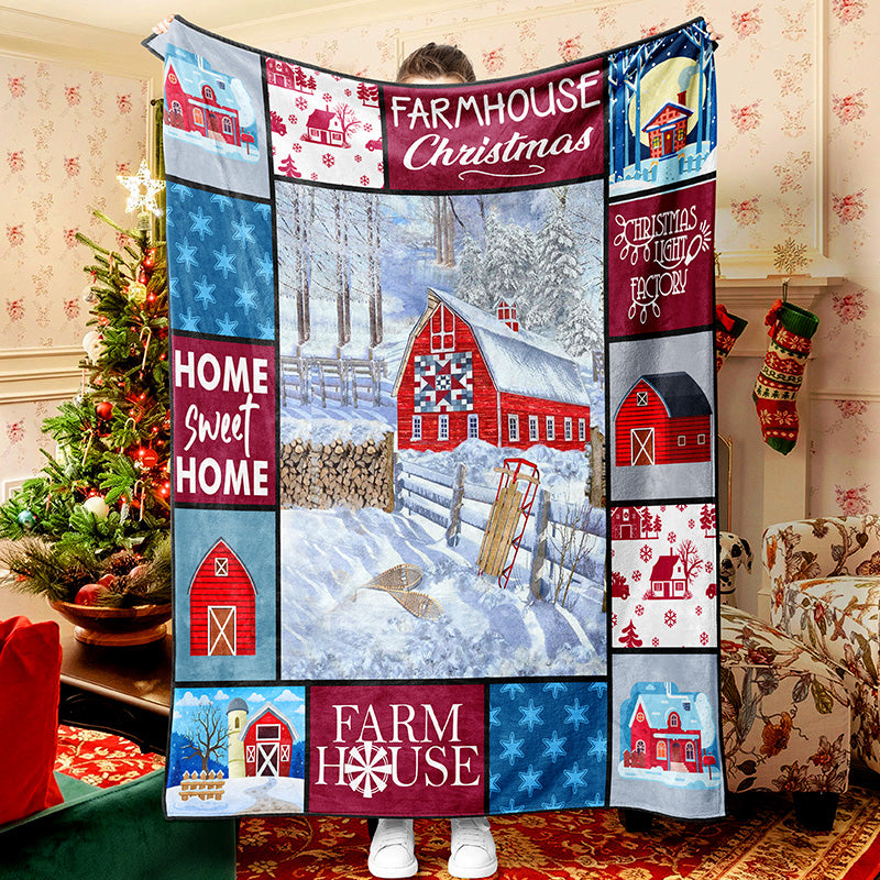 Farmhouse Christmas Snow Christmas Blanket