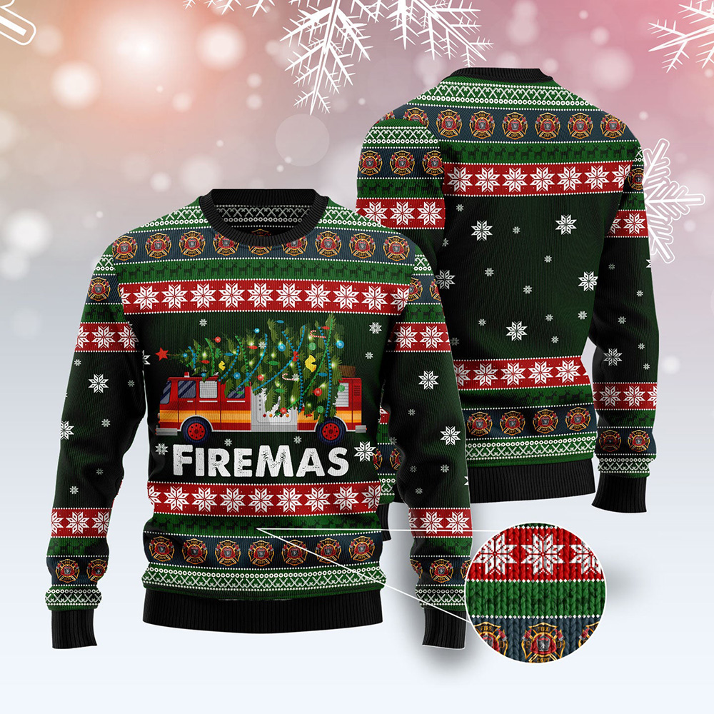 Firefighter Firemas Ugly Christmas Sweater Xmas Jumper Holiday Pullover
