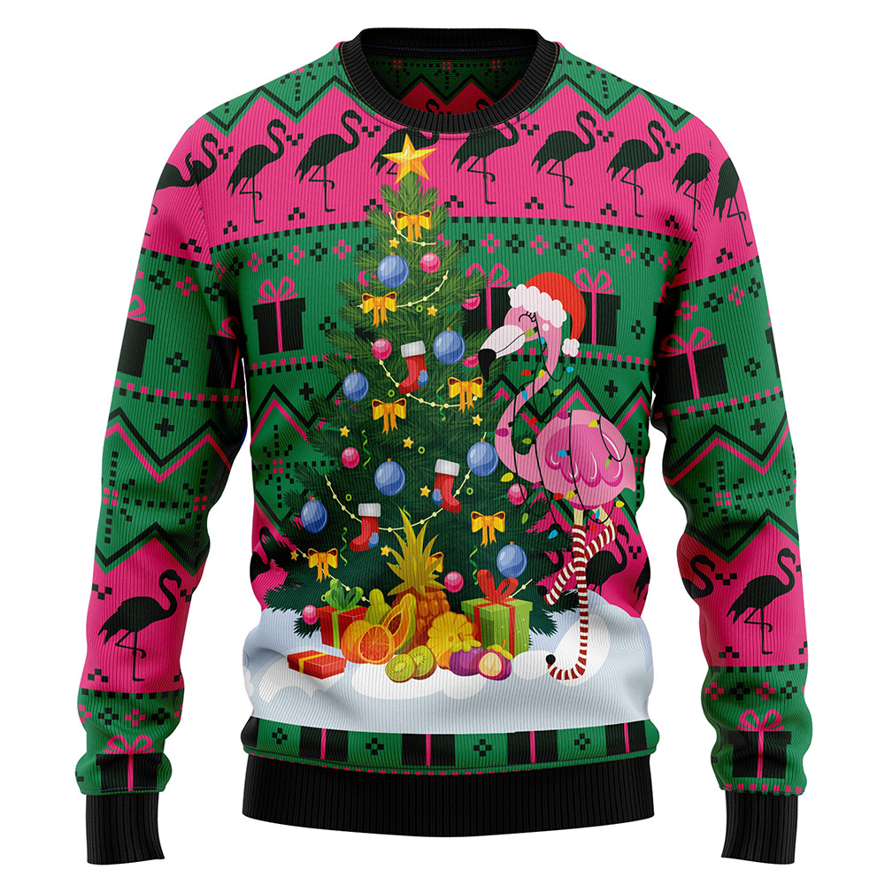 Flamingo Christmas Tree Ugly Christmas Sweater Christmas Graphic Sweater