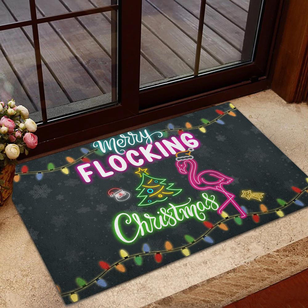 Flamingo Cute Merry Flocking Christmas Doormat