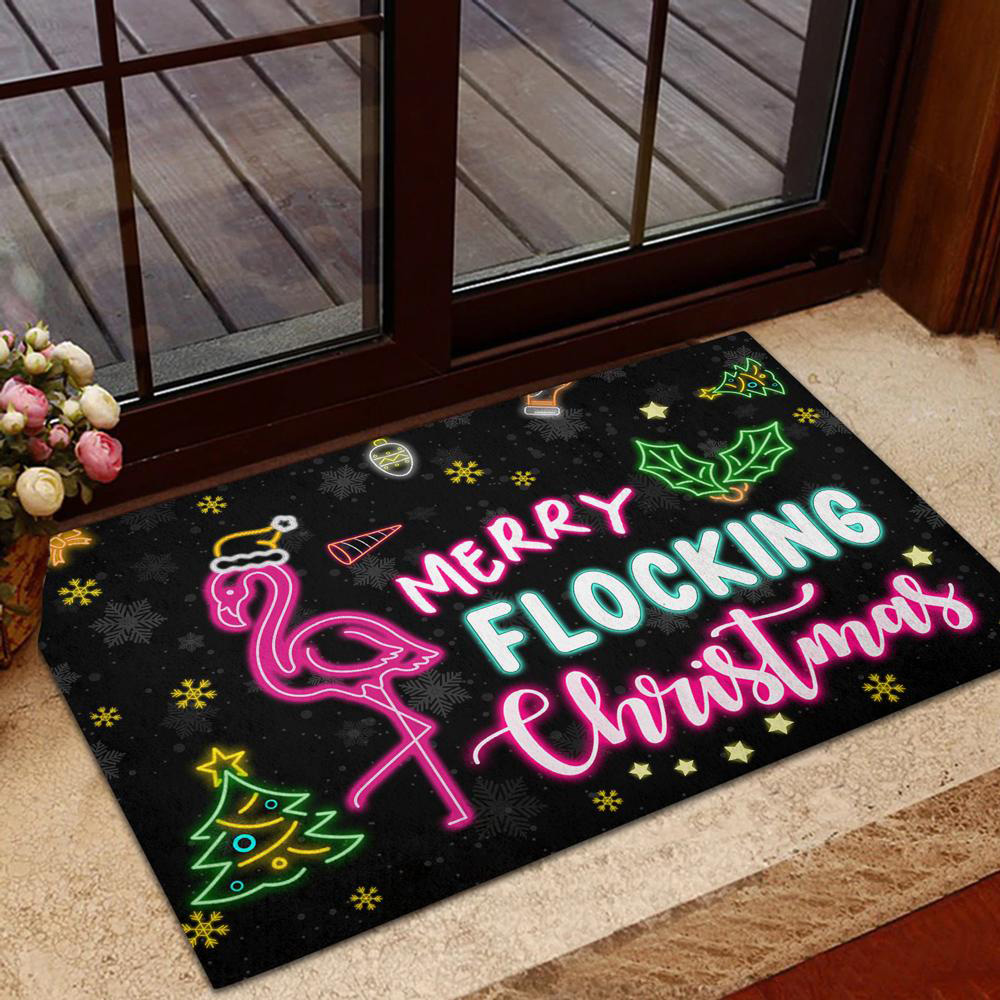 Flamingo Merry Xmas 2022 Flocking Christmas Doormat