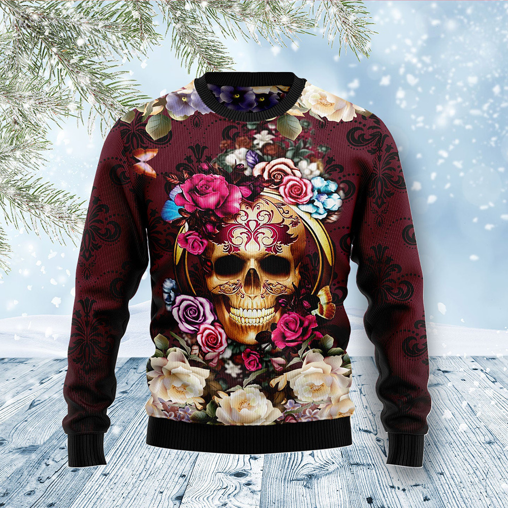 Flower Skull Ugly Christmas Sweater Unisex Sweater Christmas Outfit