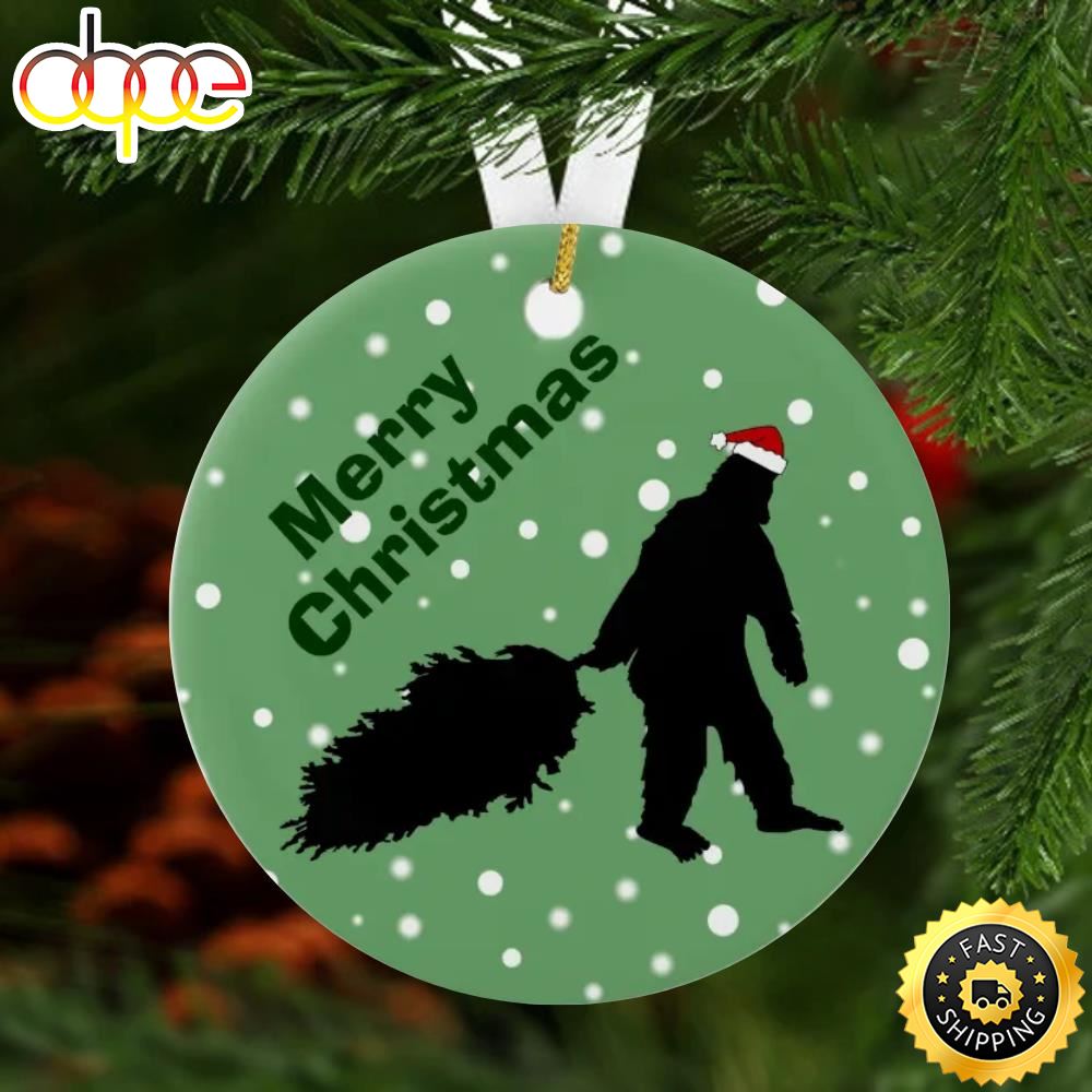 Funny Bigfoot Pulling Christmas Tree Bigfoot Yard Ornament