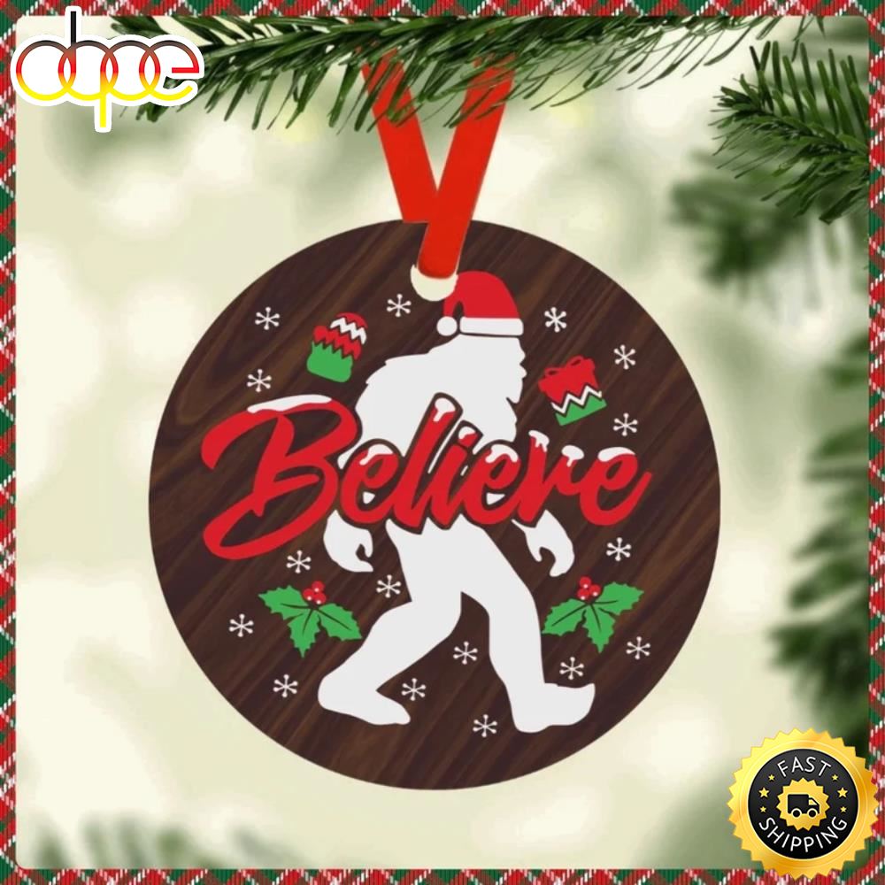 Funny Christmas With Believe Phrase And Bigfoot Hallmark Bigfoot Ornament