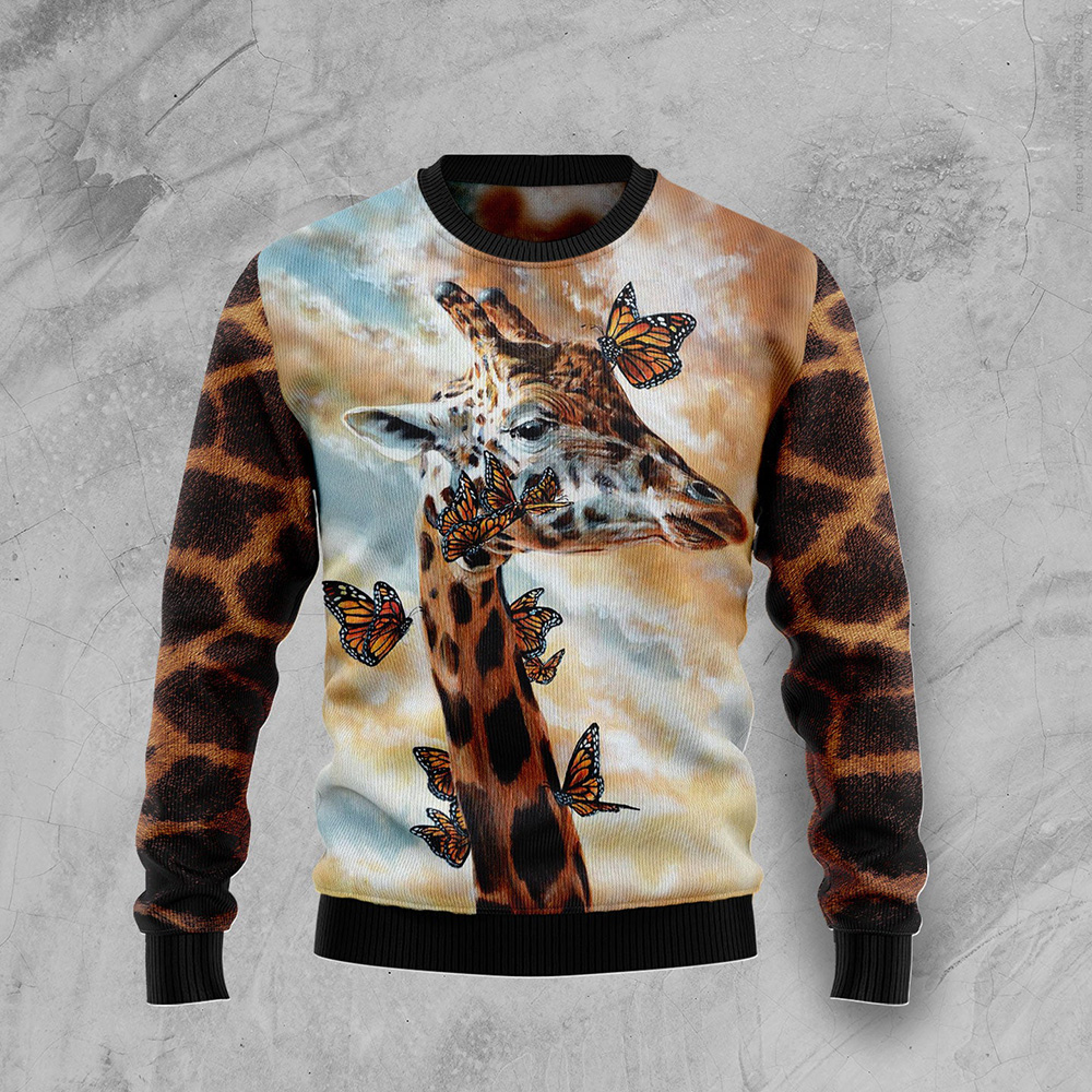 Giraffe Butterfly Ugly Christmas Sweater Christmas Graphic Sweater