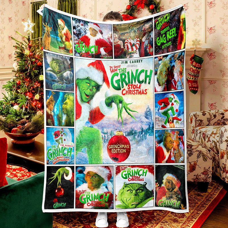 Grinch Christmas Movie Grinch Portrait Fleece Sherpa Blanket Grinch That Stole Christmas