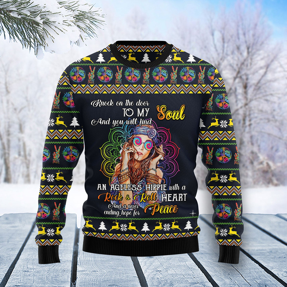 Hippie Girl Ugly Christmas Sweater Christmas Graphic Sweater