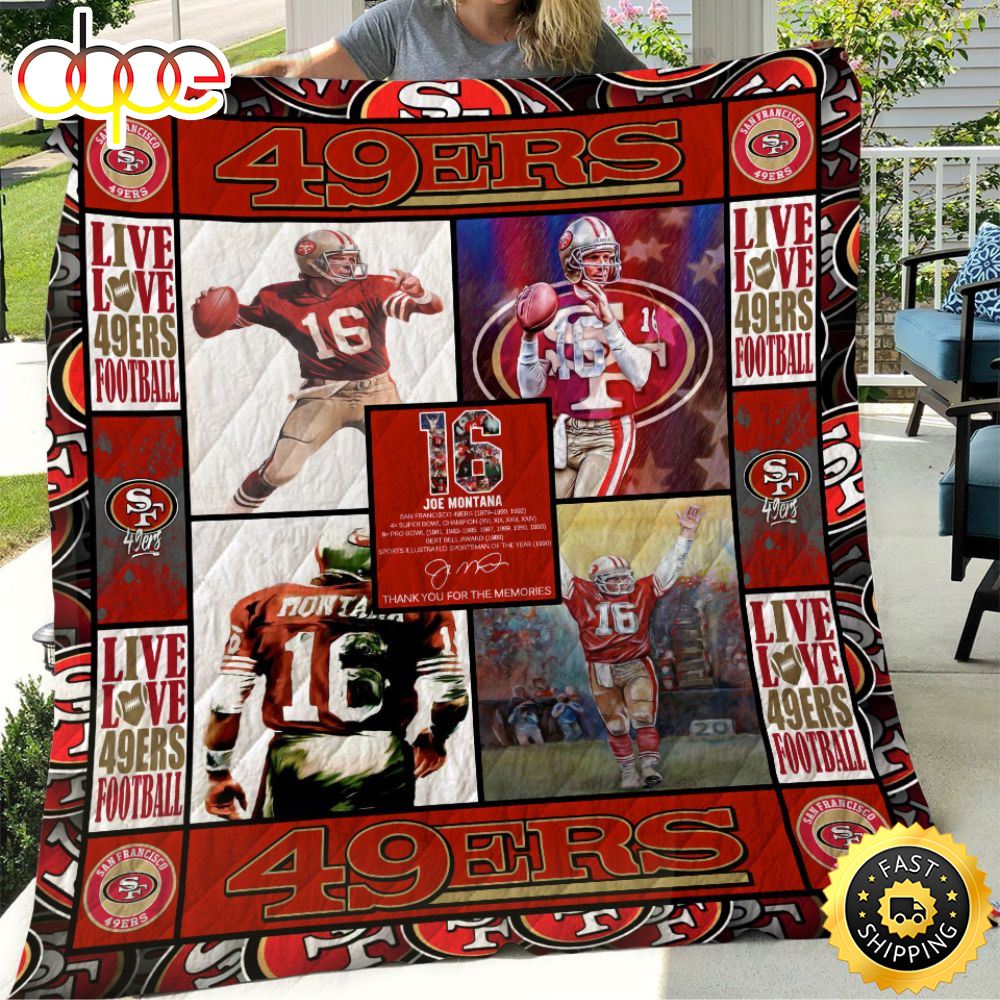Joe Montana Live Love 49ers Football Christmas Blanket