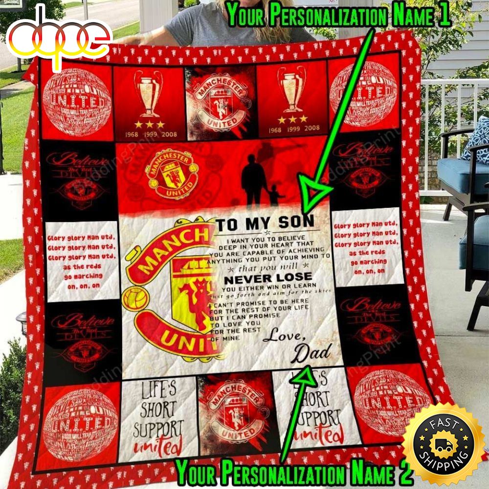 Manchester United F.c To My Son Personalized Name Football Christmas Blanket