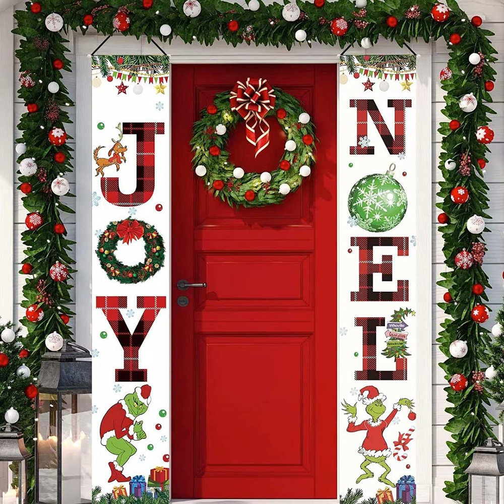 Merry Christmas Decorations Porch Joy Noel Hanging Red Xmas Banner Door