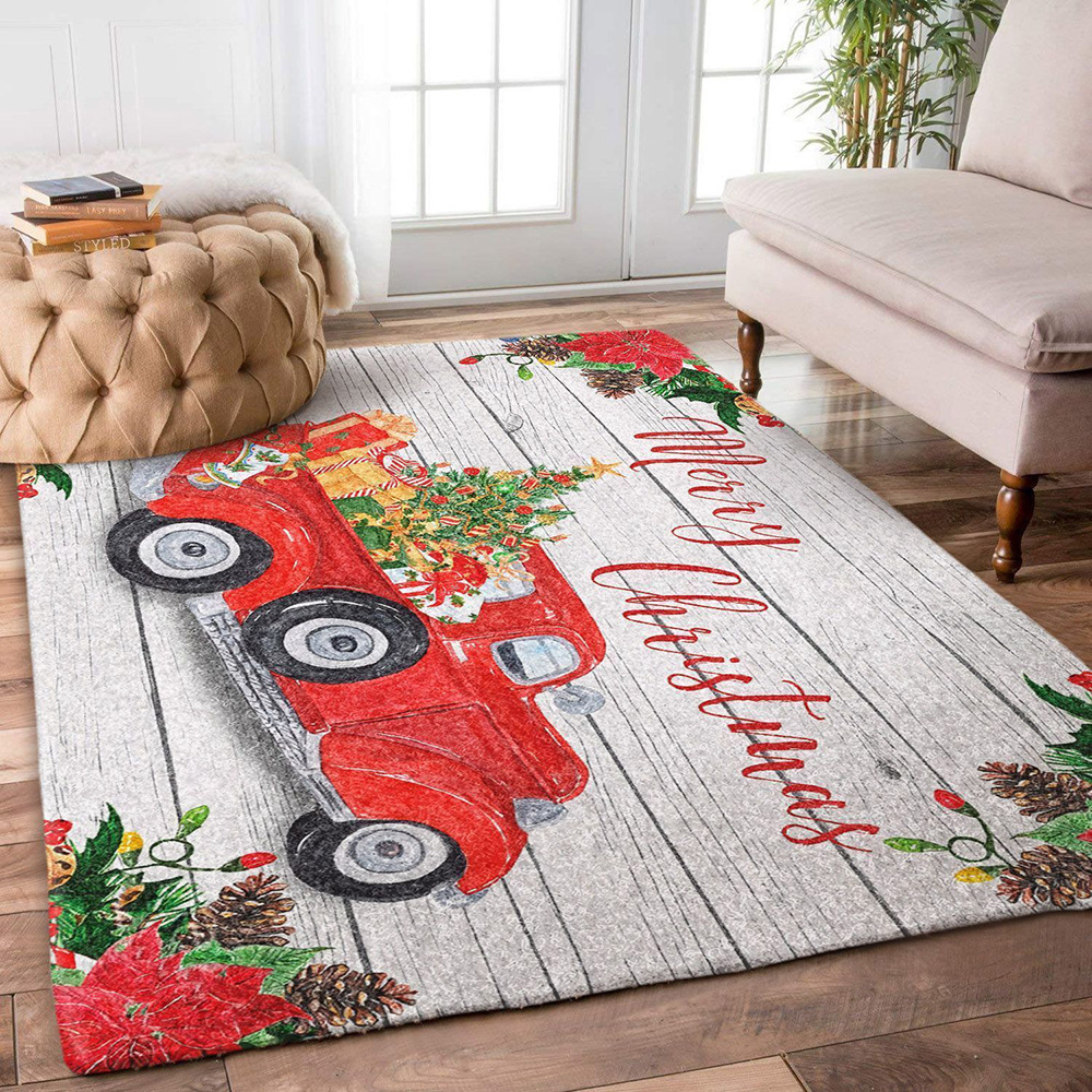 Merry Christmas Vintage Red Truck Christmas Area Rug Carpet