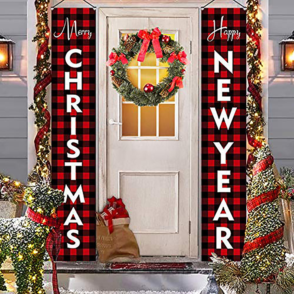 Modern Merry Christmas And Happy New Year Christmas Door Banner