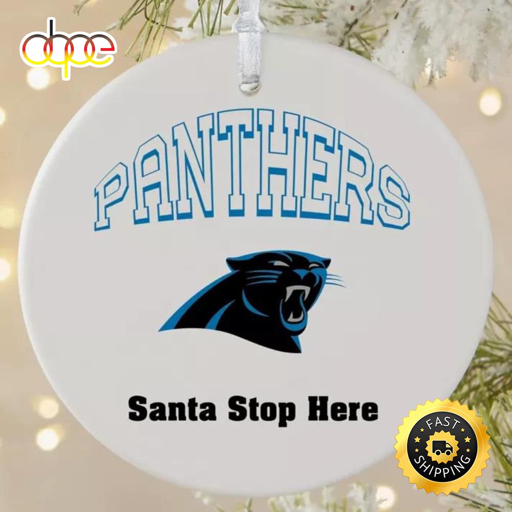 NFL Carolina Panthers Santa Stop Here NFL Football Ornaments