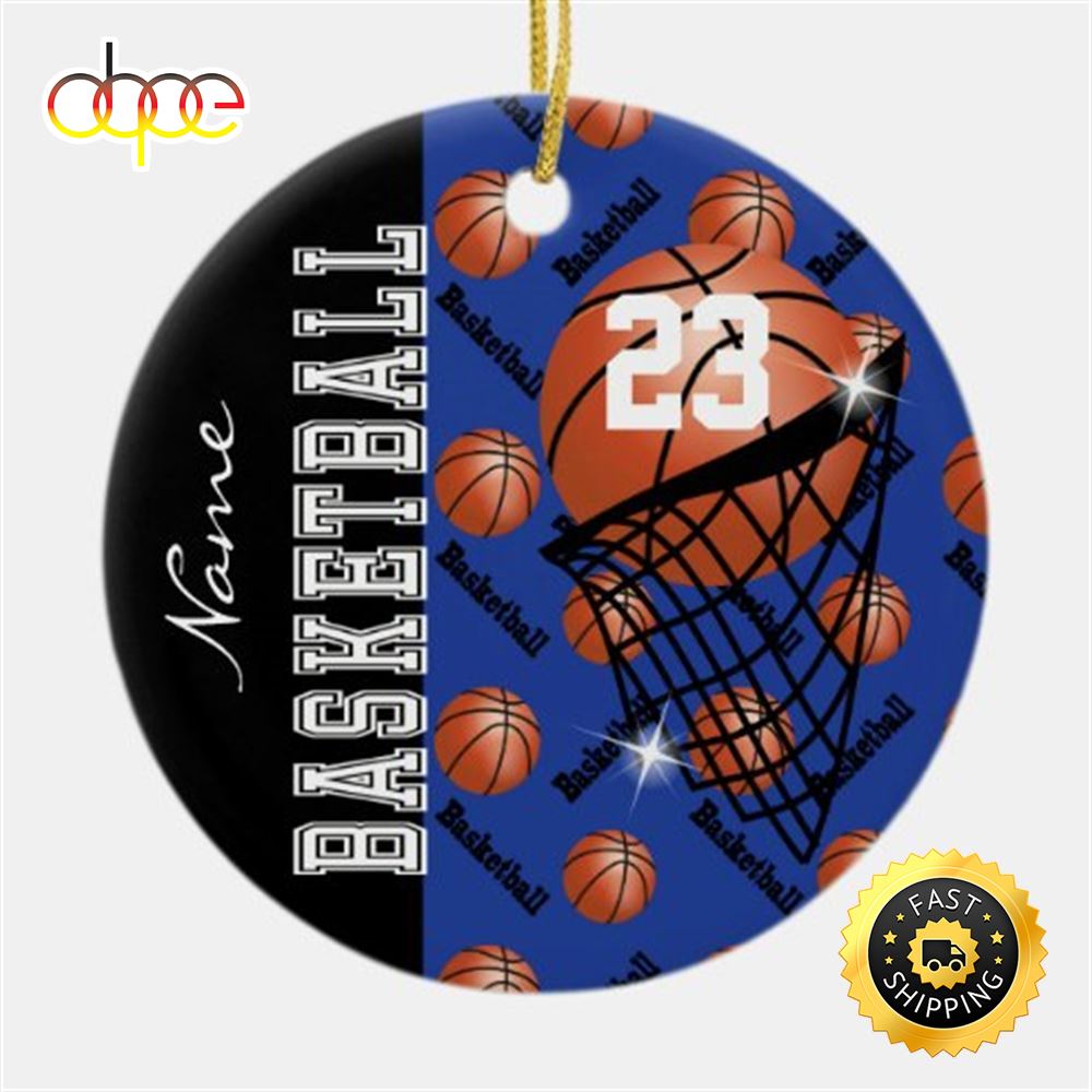 Personalize Dark Blue Basketball Ceramic NBA Christmas Ornaments
