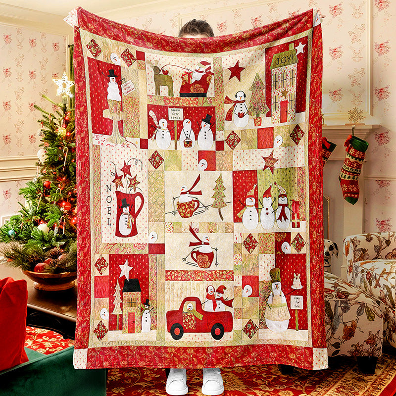 Red Christmas Design Snowman Christmas Blanket Snowman Quilt